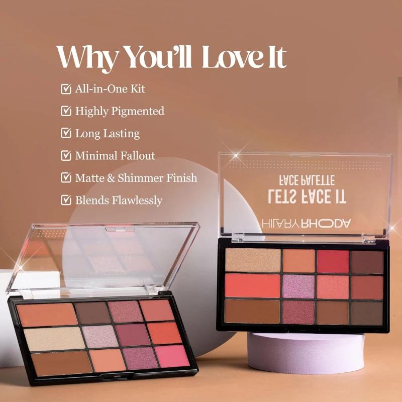 Hilary Rhoda Let’s Face It Face Palette | Highlighter & Blush | Contour | 9 Eyeshadows | Super-Fine Particles | No Fallout | Matte & Shimmer Finish -23.4g (Sun Downer |Shade 02) thumbnail 5